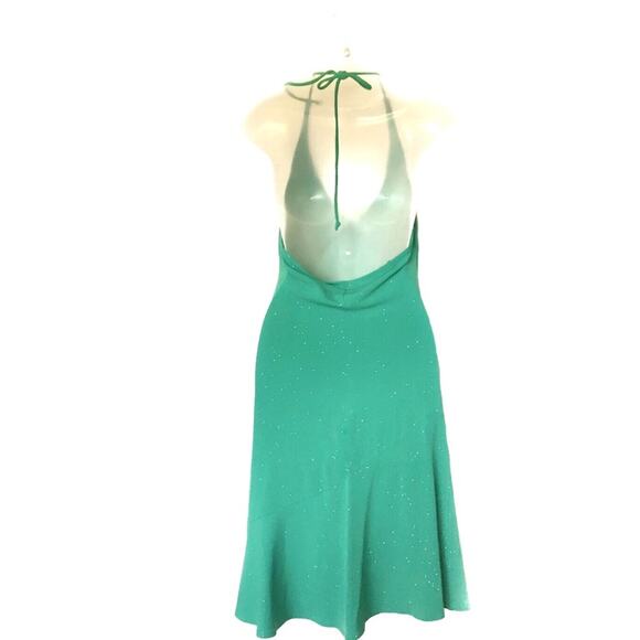90s Backless Dress Vintage City Triangles Sparkly Green Halter Dress Sz L Junior - Picture 2 of 13